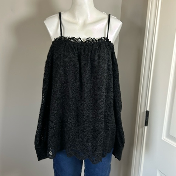 Anthropologie Eri Ali Ramona Lace Off the Shoulder Top Black Long Sleeve M NEW - Picture 3 of 14